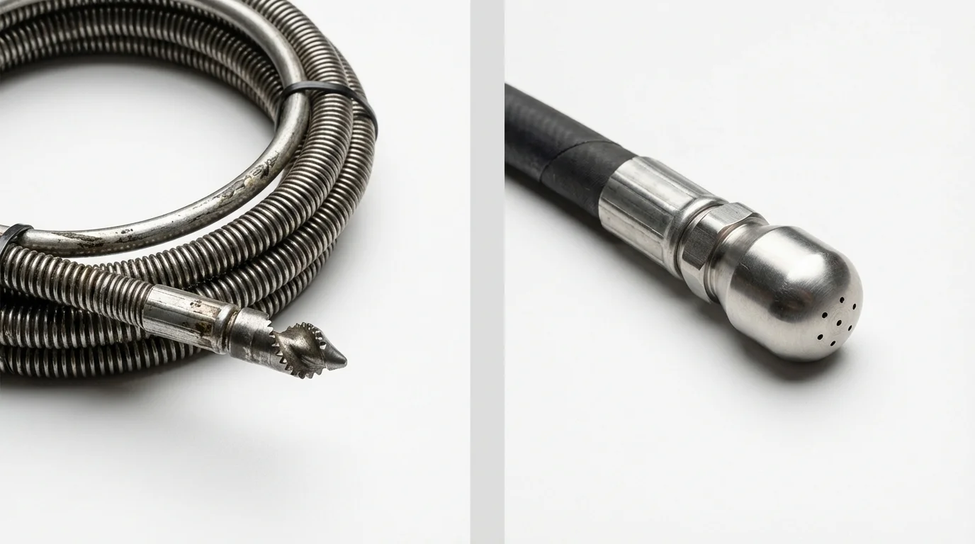 Drain snake cable and hydro jetting nozzle used for drain cleaning in Buchanan, VA