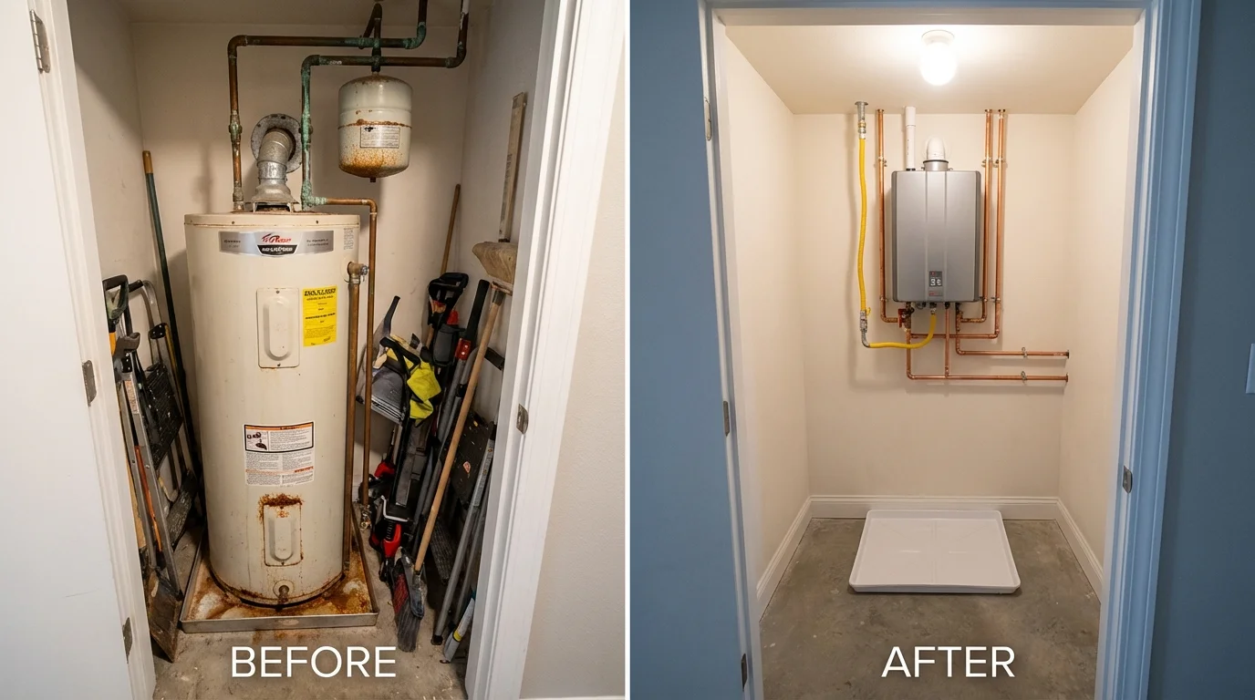 Tank water heater versus wall-mounted tankless unit comparison for Buchanan, VA homeowners
