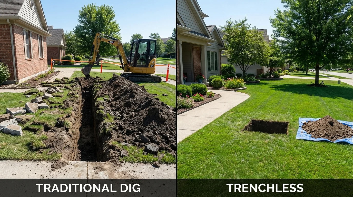 Trenchless sewer repair with minimal yard damage versus traditional excavation in Buchanan, VA